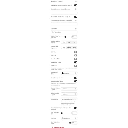 Shopify - Brand / Vendor Section